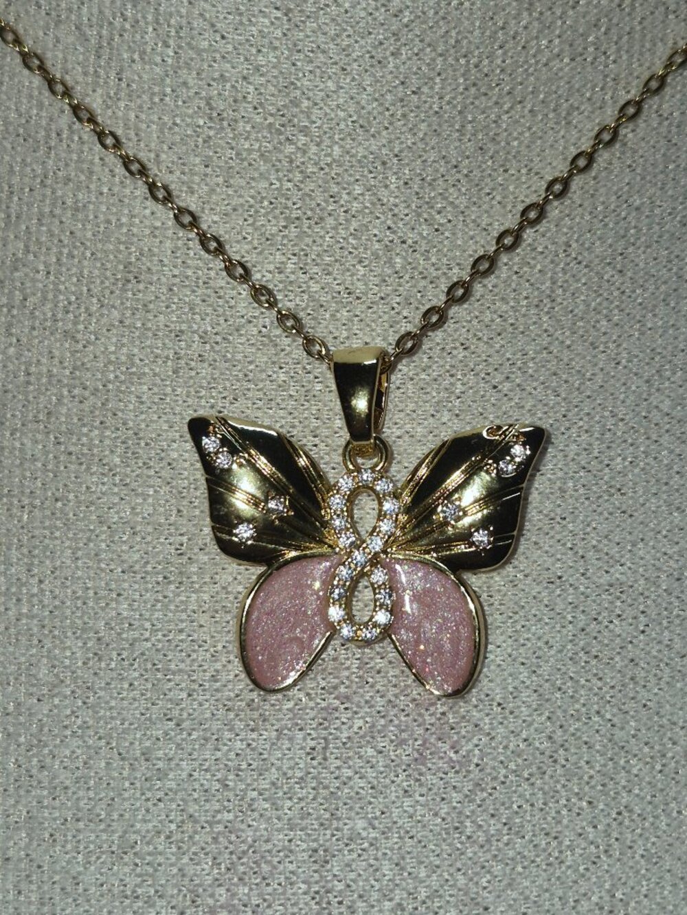 18K GP Stainless Steel MOP Swarovski Butterfly Necklace 18"